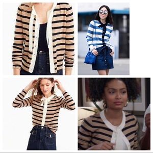 J. Crew Jackie Tie Neck Striped Cardigan sweater